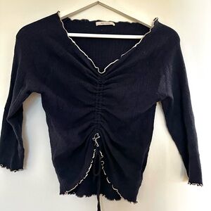 Blue Ruched Knit Top